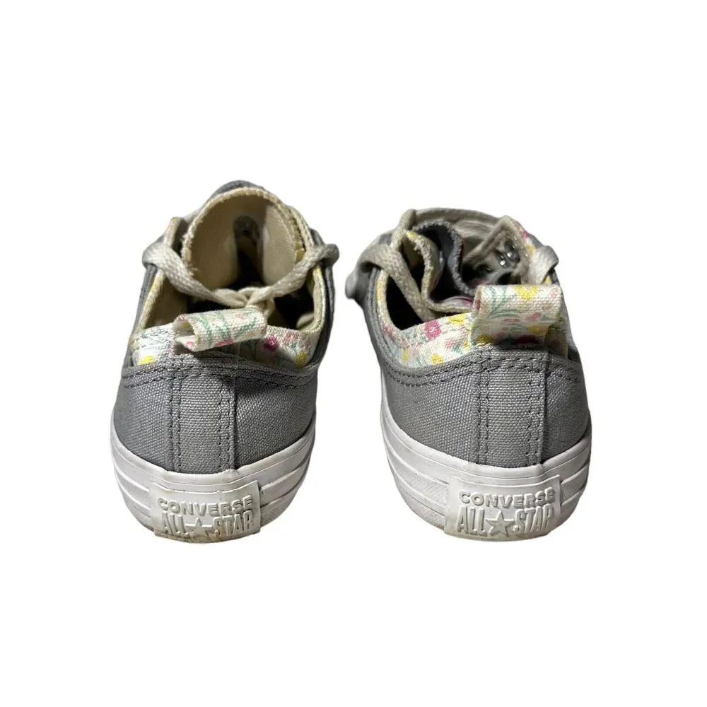 Converse Chuck Taylor All Star Junior Girl's Size 2  Double Tongue Gray Floral